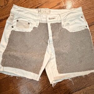 One of a Kind- Free People Cream Denim Shorts with Rhinestone Detail